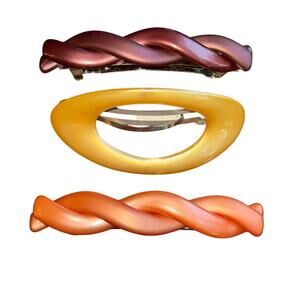 3 Vintage French made in France plastic twist oval hair barrette